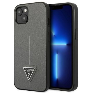 Etui na telefon iPhone 14 Guess srebrne hardcase Saffiano Triangle Logo