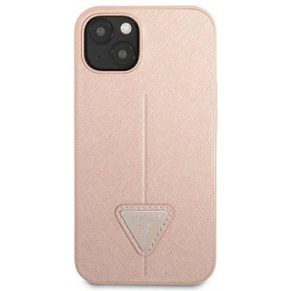 Etui na telefon iPhone 14 Guess różowe hardcase Saffiano Triangle Logo