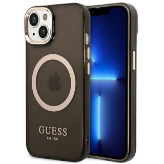 Etui na telefon iPhone 14 Guess Gold Outline MagSafe czarne