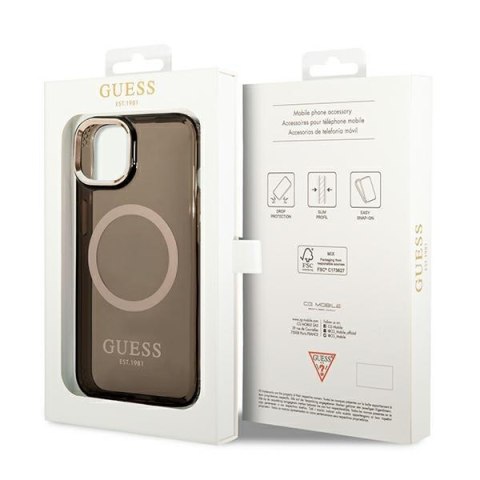 Etui na telefon iPhone 14 Guess Gold Outline MagSafe czarne