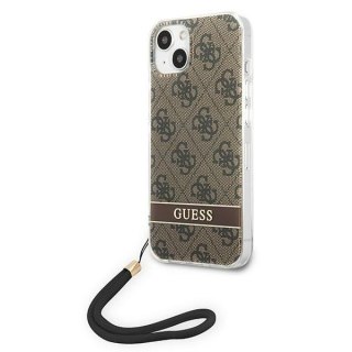 Etui na telefon iPhone 14 Guess 4G Print Strap brązowe modne akcesoria