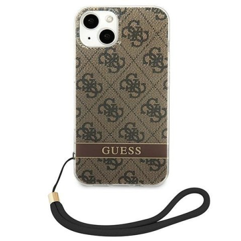 Etui na telefon iPhone 14 Guess 4G Print Strap brązowe modne akcesoria