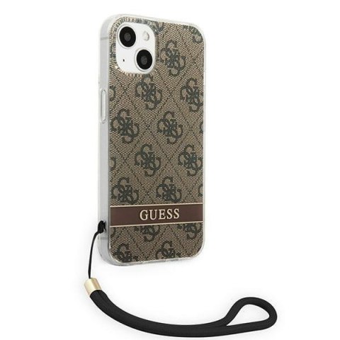 Etui na telefon iPhone 14 Guess 4G Print Strap brązowe modne akcesoria