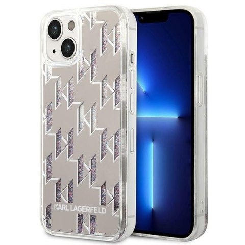 Etui na telefon iPhone 14 Karl Lagerfeld srebrne Liquid Glitter Monogram