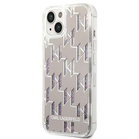 Etui na telefon iPhone 14 Karl Lagerfeld srebrne Liquid Glitter Monogram