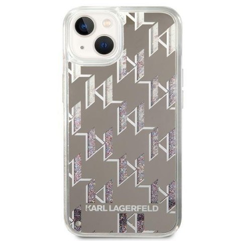 Etui na telefon iPhone 14 Karl Lagerfeld srebrne Liquid Glitter Monogram