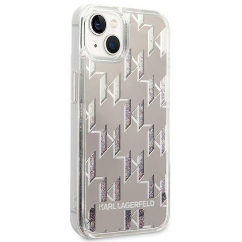 Etui na telefon iPhone 14 Karl Lagerfeld srebrne Liquid Glitter Monogram