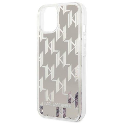 Etui na telefon iPhone 14 Karl Lagerfeld srebrne Liquid Glitter Monogram