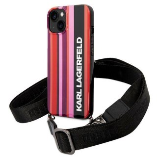 Etui na telefon iPhone 14 Karl Lagerfeld różowe Color Stripes Strap