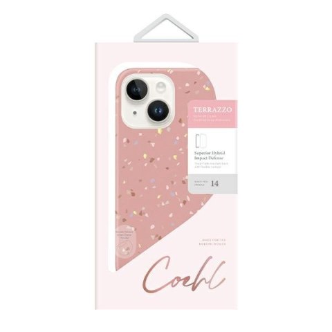 Etui na telefon iPhone 14 UNIQ Coehl Terrazzo różowy coral pink