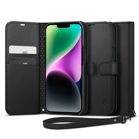 Etui na telefon iPhone 14 Spigen Wallet S czarne - stylowe i funkcjonalne