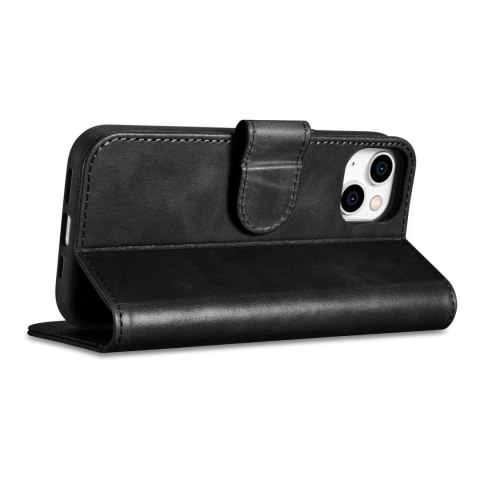 Etui iPhone 14 iCarer Oil Wax Wallet Anti-RFID 2in1 czarne