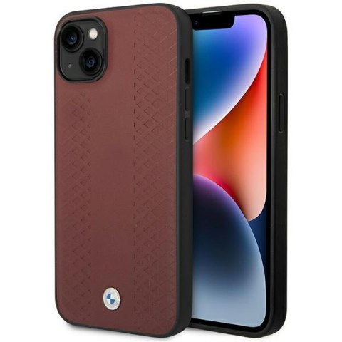 Etui iPhone 14 BMW burgundowe Leather Diamond Pattern