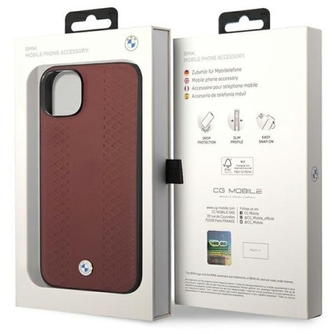 Etui iPhone 14 BMW burgundowe Leather Diamond Pattern