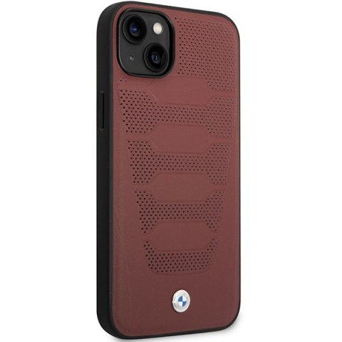 Etui iPhone 14 BMW burgundowe Leather Seats Pattern