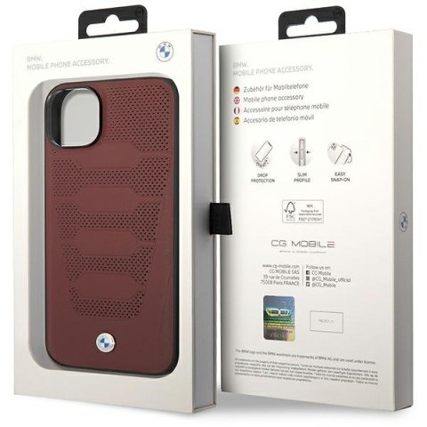 Etui iPhone 14 BMW burgundowe Leather Seats Pattern