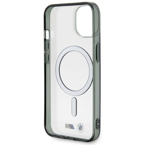 Etui na telefon iPhone 14 BMW przezroczyste hardcase MagSafe Silver Ring