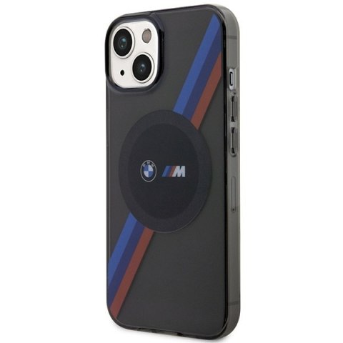 Etui na telefon iPhone 14 BMW Tricolor Stripes MagSafe szare