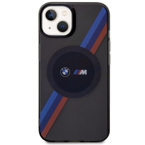 Etui na telefon iPhone 14 BMW Tricolor Stripes MagSafe szare