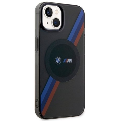 Etui na telefon iPhone 14 BMW Tricolor Stripes MagSafe szare