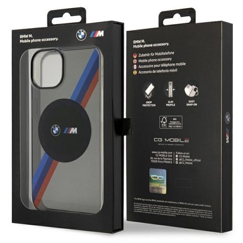 Etui na telefon iPhone 14 BMW Tricolor Stripes MagSafe szare