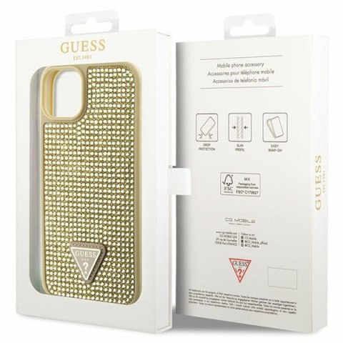 Etui na telefon iPhone 14 Guess złote hardcase z kryształkami