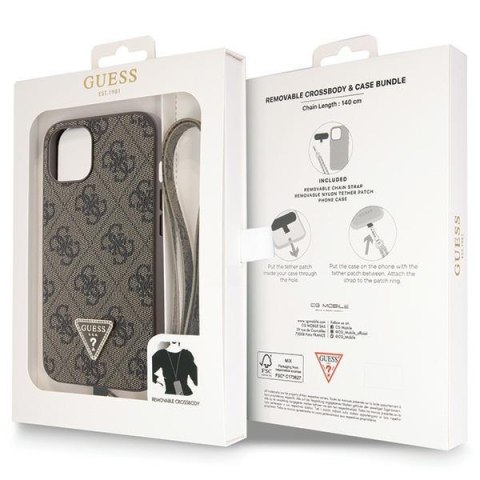 Etui na telefon iPhone 14 Guess brązowe hardcase Crossbody 4G Metal Logo