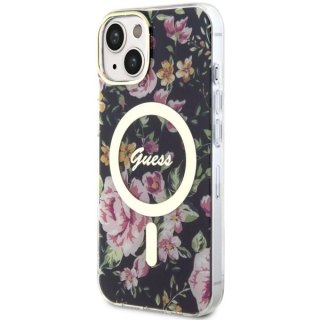 Etui na telefon iPhone 14 Guess Flower MagSafe czarne - styl i ochrona