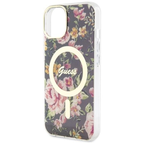 Etui na telefon iPhone 14 Guess Flower MagSafe czarne - styl i ochrona