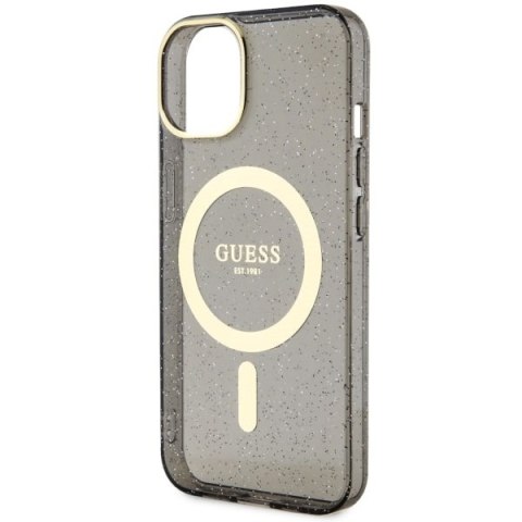 Etui na telefon iPhone 14 Guess Glitter Gold MagSafe czarne