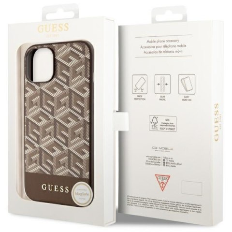 Etui na telefon iPhone 14 Guess GCube Stripes MagSafe brązowe