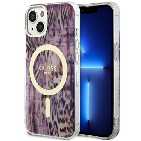 Etui na telefon iPhone 14 Guess Leopard MagSafe różowe - stylowe i ochronne