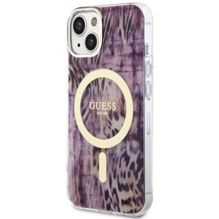 Etui na telefon iPhone 14 Guess Leopard MagSafe różowe - stylowe i ochronne