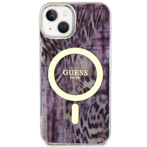 Etui na telefon iPhone 14 Guess Leopard MagSafe różowe - stylowe i ochronne