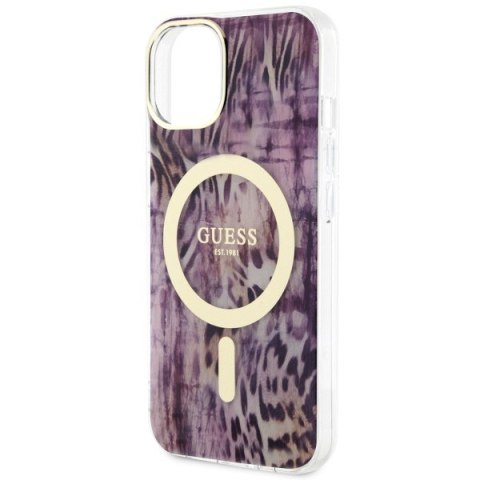 Etui na telefon iPhone 14 Guess Leopard MagSafe różowe - stylowe i ochronne