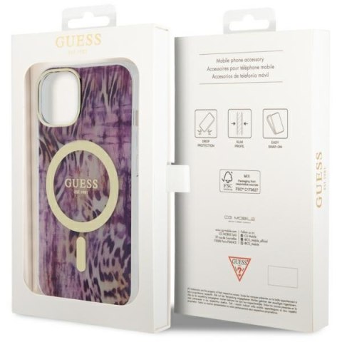 Etui na telefon iPhone 14 Guess Leopard MagSafe różowe - stylowe i ochronne