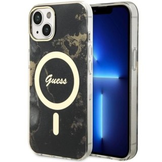 Etui na telefon iPhone 14 Guess Golden Marble MagSafe czarne