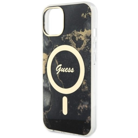 Etui na telefon iPhone 14 Guess Golden Marble MagSafe czarne