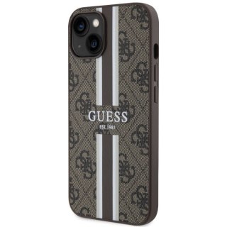 Etui na telefon iPhone 14 Guess 4G MagSafe brązowe z paskami