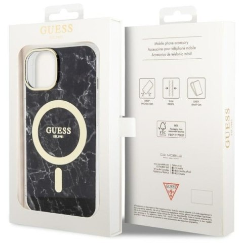 Etui na telefon iPhone 14 Guess Marble MagSafe czarne - eleganckie akcesorium