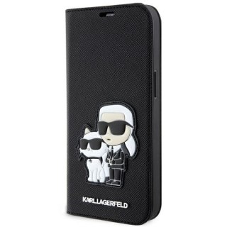 Etui na telefon iPhone 14 Karl Lagerfeld Saffiano czarne z Choupette