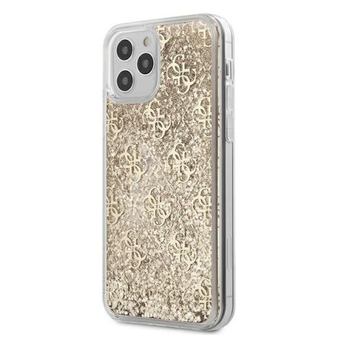 Etui na telefon iPhone 12 mini Guess złoty hardcase Liquid Glitter