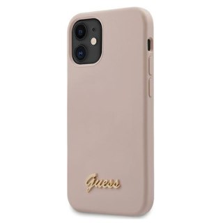 Etui iPhone 12 mini Guess GUHCP12SLSLMGLP jasnoróżowy hardcase Silicone Script Gold Logo