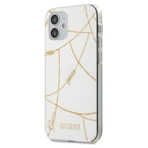 Etui na telefon iPhone 12 mini Guess biały hardcase Gold Chain Collection