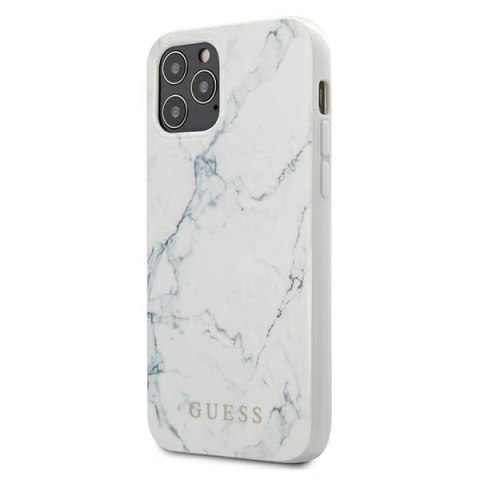 Etui na telefon iPhone 12 mini Guess Marble biały hardcase