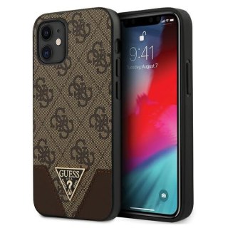 Etui na telefon iPhone 12 mini Guess brązowy hardcase Triangle Collection