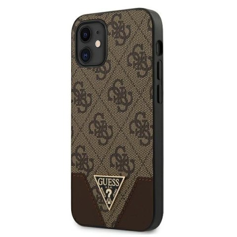 Etui na telefon iPhone 12 mini Guess brązowy hardcase Triangle Collection