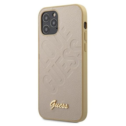 Etui na telefon iPhone 12 mini Guess Iridescent Love Script złoty hardcase