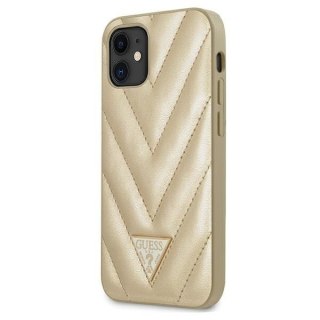 Etui na telefon iPhone 12 mini Guess V-Quilted złoty hardcase