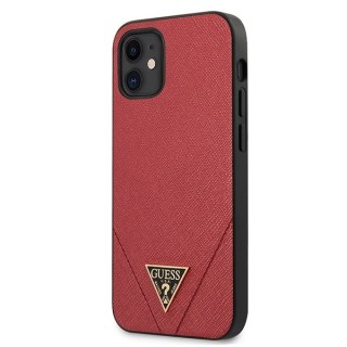 Etui na telefon iPhone 12 mini Guess Saffiano czerwony hardcase